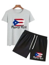 Puerto Rico Men's Short Set 2Pc. Sleeve Shirt Drawstring Size XL