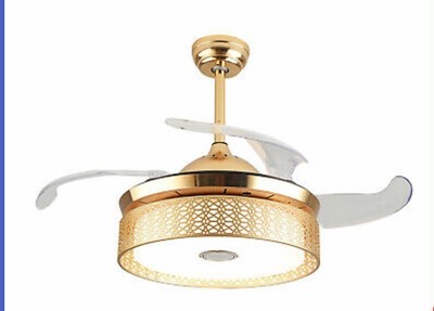 42'' Retractable Ceiling Fan Light Bluetooth Music Speaker LED Chandelier 7 Color
