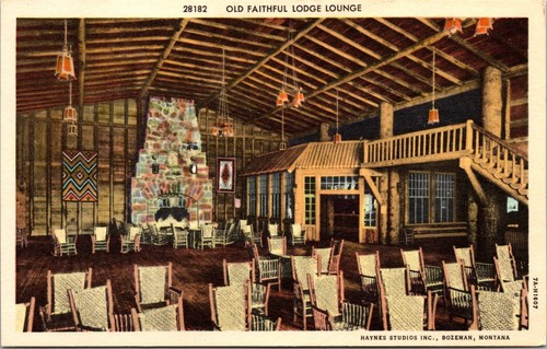 Old Faithful Lodge Interior Glacier National Park Montana Postcard Haynes - 第 1/2 張圖片