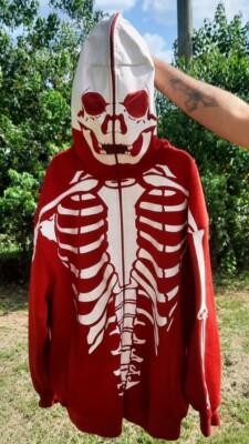 VTG 2000s Boom Nation All Over Print Skeleton Full Zip Hoodie XXXL