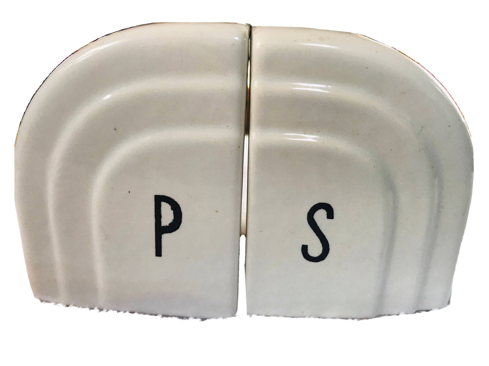 Vintage 193040s Range Top Art Deco White Ceramic Salt and Pepper Black