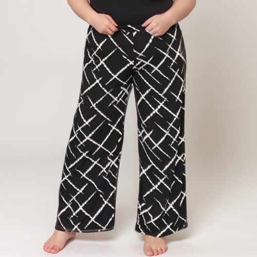 PANTALÓN PALAZZO MUJER ROCKTHOSECURVES NEGRO BLANCO CINTURA ELÁSTICA ABSTRACTA - Imagen 2 de 5