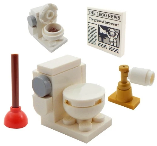 NEW LEGO TOILET LOT w/Plunger Newspaper minifig-scale paper roll poop city town