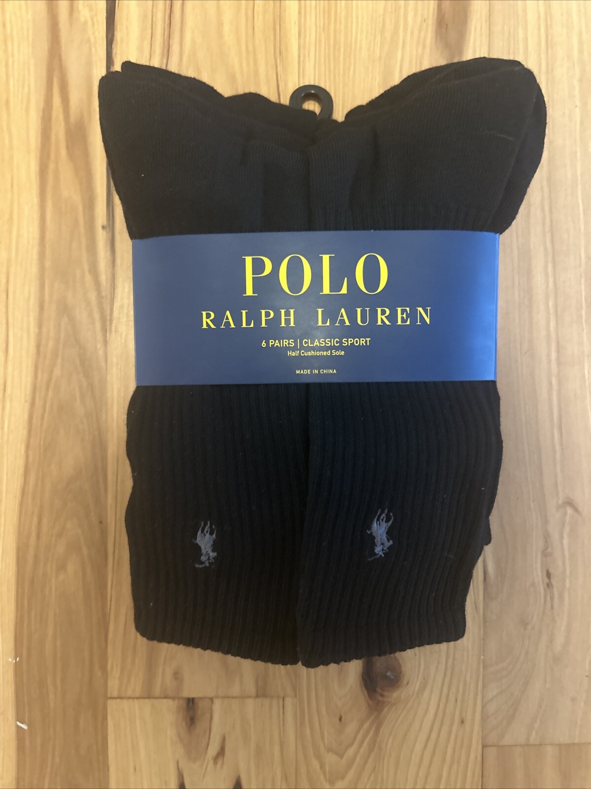 Polo Ralph Lauren Uomo Nero Classico Sport Crew Calzini Confezione da 6 Argento Pony (10 13)