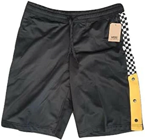 VANS Pantaloncini corti da pista donna elevati nero bianco giallo (VN0A4CONUXM) taglia XL nuovi con etichette