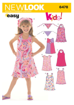 New Look Sewing Pattern Uncut 6478 Girls Halter Dress Sleeveless Sundress 3-8