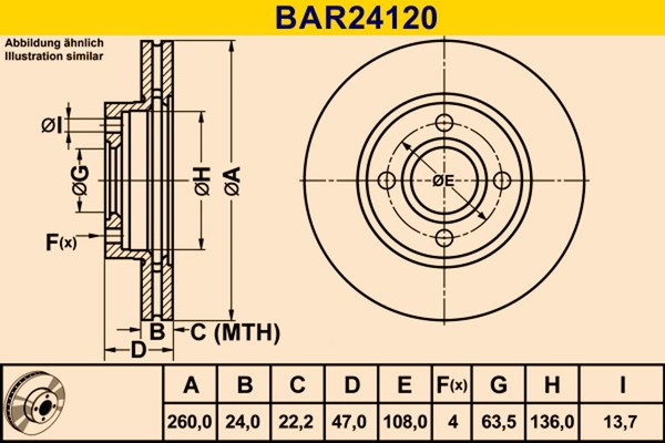 2X Barum Bremsscheibe BAR24120 FüR GBP BNP Mondeo Ford 1 Turnier Scorpio 2 GNR-image