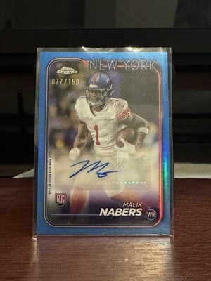 2024 Topps Chrome - Rookie Auto Malik Nabers #RA-MNA Blue Refractor /150 Excel