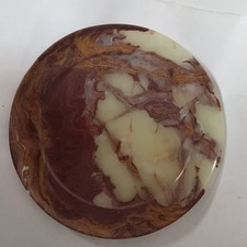 Brown Green Onyx Marble Banded Plate 10” Polished Stone Decorative Dish MCM Vtg