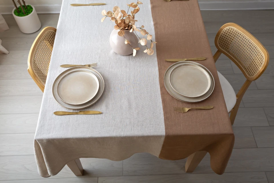 60x108 inch Rectangular Linen Tablecloth Natural Flax Table Cover - Image 2 of 4