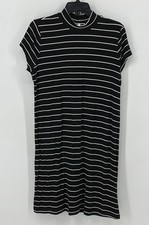 Motherhood Maternity Shift Dress Black Striped Short Sleeve Large