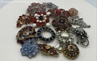 Vintage Rhinestone Costume Jewelry Brooch Lot of 14 Mid-Century Retro 301g