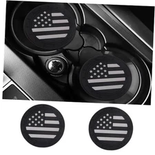  2 Pack Car Cup Holder Coaster, 2.75 Inch American Flag Soft Rubber Black White