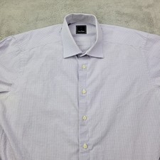 David Donahue Dress Shirt Mens 17 34/35 White Purple Check Long Sleeve Cotton