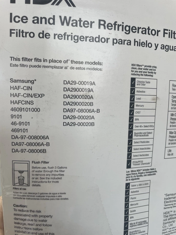 (2) Paquete - Filtro de agua HDX FMS-2 para refrigeradores Samsung HAF-CINS - Paquete abierto Foto 3 de 3