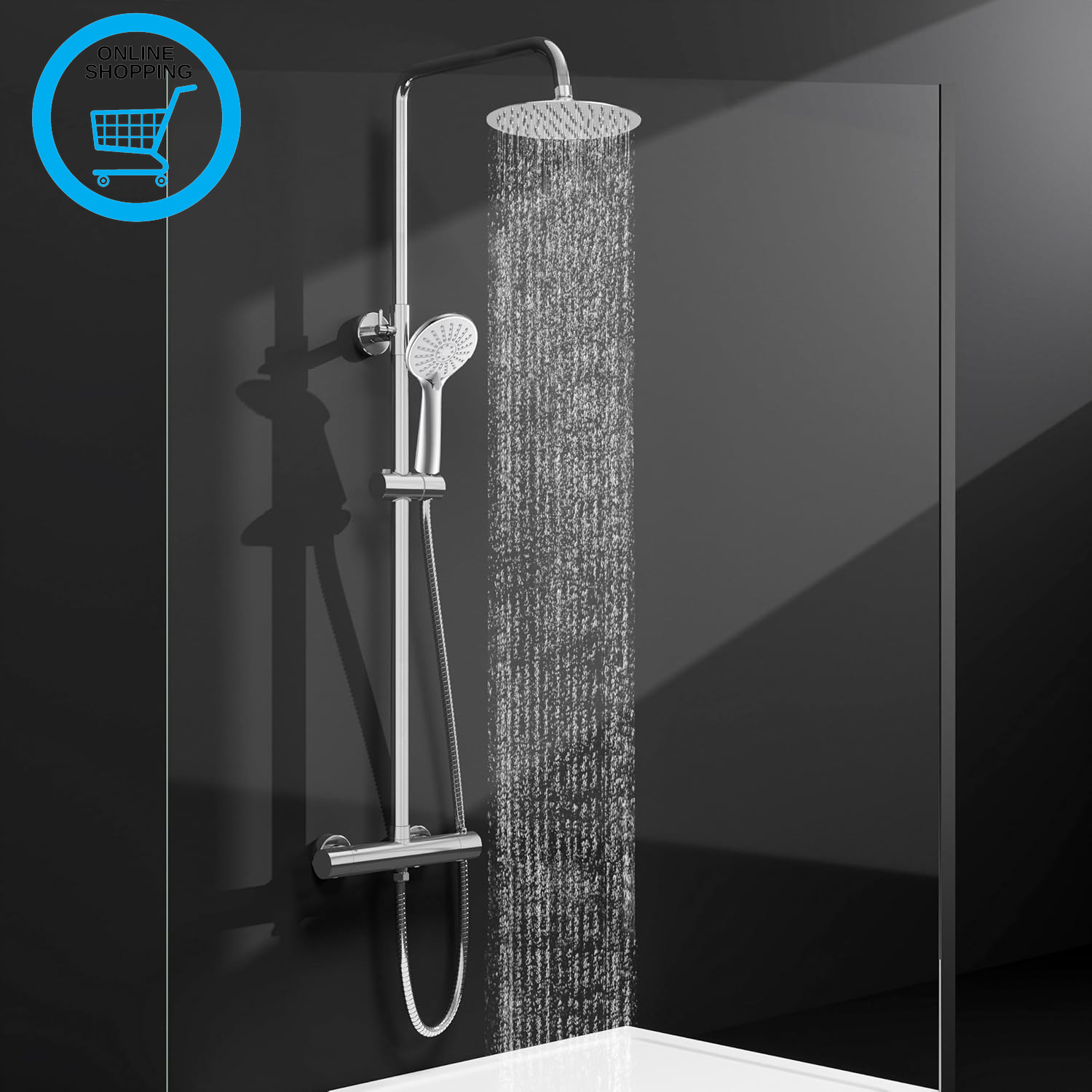 Thermostatic Shower Mixer Set | 8"" Rainfall Shower & 3-Mode Handheld Head | Wall
