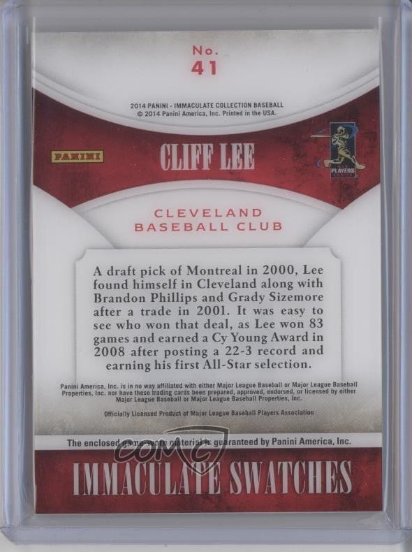 2014 Panini Immaculate Immaculate Swatches 3/99 Cliff Lee #41 cm0 thumbnail 2