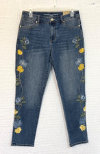 NEW Chico Girlfriend Slim Leg Ankle Jeans Sz 00/US 2 Blue/Multicolor Floral