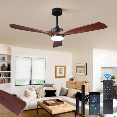 52 Inch Ceiling Fan with Light, App&Remote Control, 3 Walnut Solid Wood Blade...