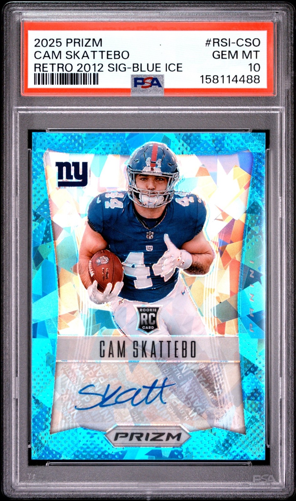 CAM SKATTEBO RC 2025 PRIZM RETRO 2012 BLUE ICE ROOKIE AUTO /99 PSA 10 GIANTS