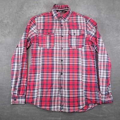 Lee Cooper Mens Red Plaid Long Sleeve Button Down Shirt Size Large L