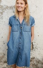Madewell Chambray Shirt Dress Small Blue Denim Buttons Raw Hem Pockets Boho