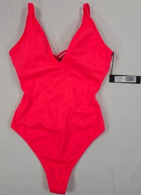 Ta3 Plungey Thong HOT CORAL S SHORT One Piece SWIMSUIT NWT SNATCHED BEACH BADDIE