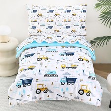 Cars Toddler Bedding Set, 4-Piece Bed-in-a-Bag Comforter Set for Boys, Constr...