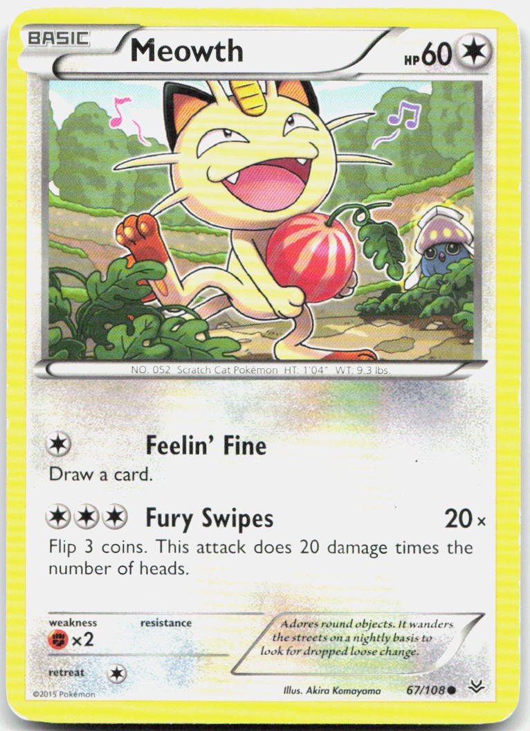 Meowth 67/108 Common Roaring Skies Pokemon Moderately Played