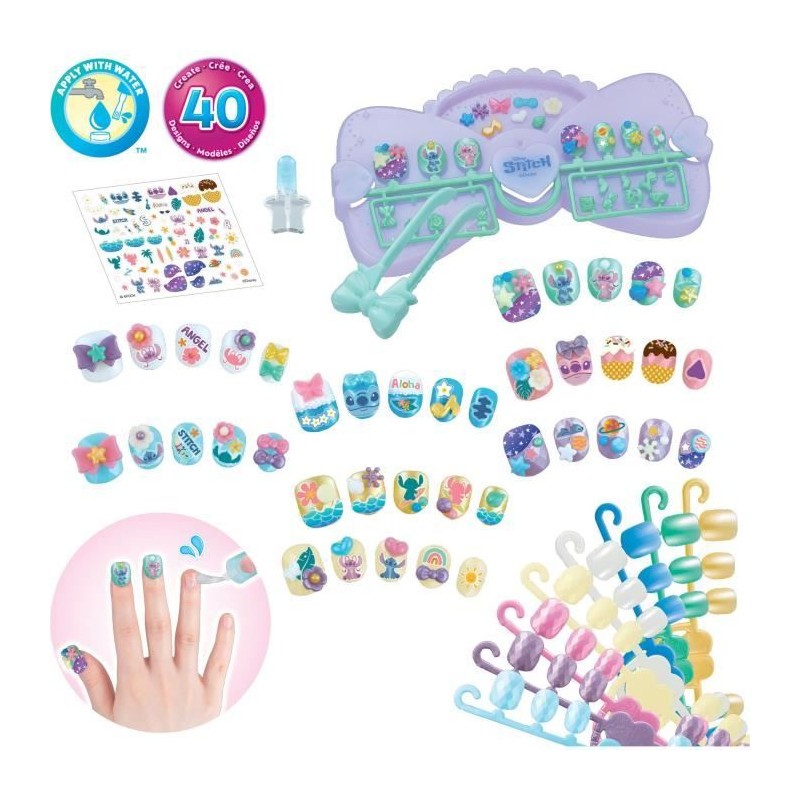 Kit manucure Aquabeads Stitch avec 40 faux ongles créatifs et stickers pour enfant