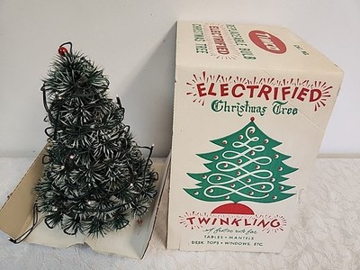 Vintage TIMCO Electrified  10'' Plastic CHRISTMAS TREE  w/BOX  Table Mantel