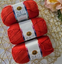 3 PACK Red Lion Brand Cotton Yarn, Red 113, Mercerized Cotton Yarn