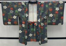 Japanese Vintage Kimono Haori Jacket Cotton Gray Traditional Authentic 33in