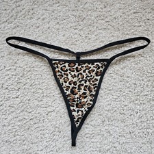Vintage unbranded cheetah print mesh G string thong sheer black brown size large
