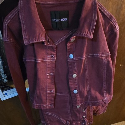 Fashion Nova Burgundy Denim Jacket Button Closure Long Sleeve Lightweight  Size L | eBay