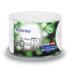 Smartbuy 50-disc 25GB 6X BD-R Blu-Ray White Inkjet Hub Printable Blank Media Dis