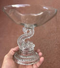 france PORTIEUX VALLERYSTHAL 6 3/4" TALL DOLPHIN FOOTED COMPOTE art glass 7 1/4" — photo 5