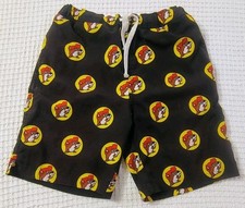 Buc-ees Swim Trunks Youth Medium Black Beaver All Over Print Drawstring Stretch