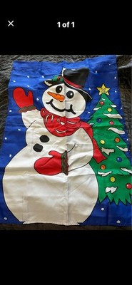 Nice Vintage Large CHRISTMAS SNOWMAN  28'' X 49'' YARD FLAG (Yf7