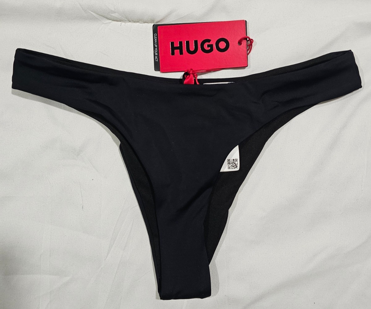 HUGO Womens Iconic Slim Fit Brazilian Bottom Swimsuit Separates, Black Fog, Med