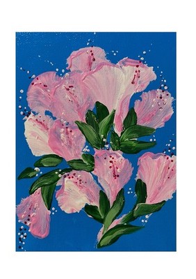 Pink Flowers Floral Abstract Acrylic 5x7  Canvas Panel VLP Original