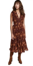 NWT Ulla Johnson Samara in Ember Metallic Ruffle Crinkled Midi Dress 6 $596