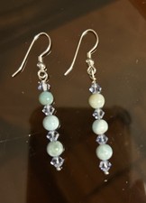 Sterling silver Larimar purple crystal beaded dangle earrings
