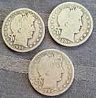 3 - Barber Half Dollars $1.50 Face Value FV No Duplicates  P D O Mint Marks
