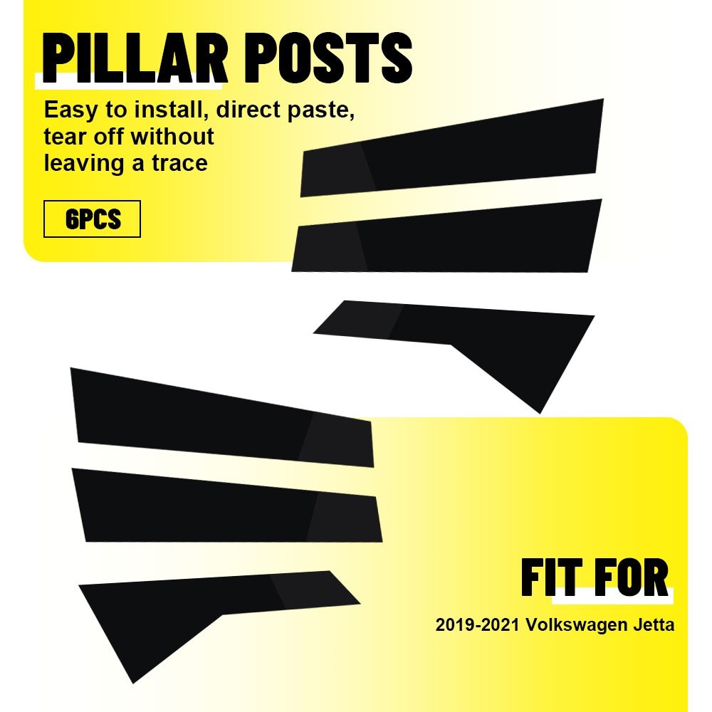 Decal Cover 6pc Set Pillar Posts Door Trim Black Fit For VW Jetta 2019-2021 B
