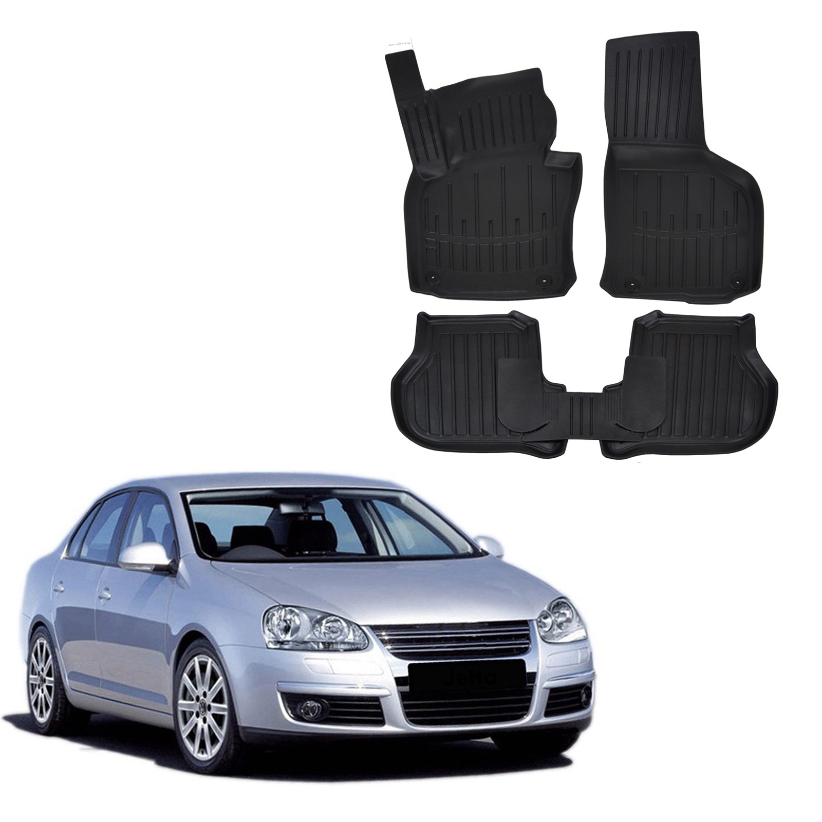 Tapis de sol caoutchouc 3D premium noir pour Jetta 2005-2011