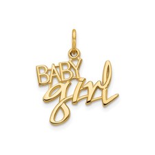 10k Yellow Gold Baby Girl Pendant Script Crown Charm for Women Necklace