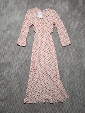 Mango Floral Cut Out Detail A -Line Midi Dress NWT White/Coral Pink Size UK XS
