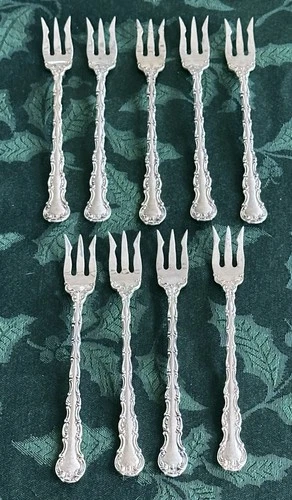 9 Gorham Strasburg sterling Silver Cocktail Forks