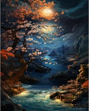 Plum Blossoms Paint by Number Adults,Moon 16x20inch, 